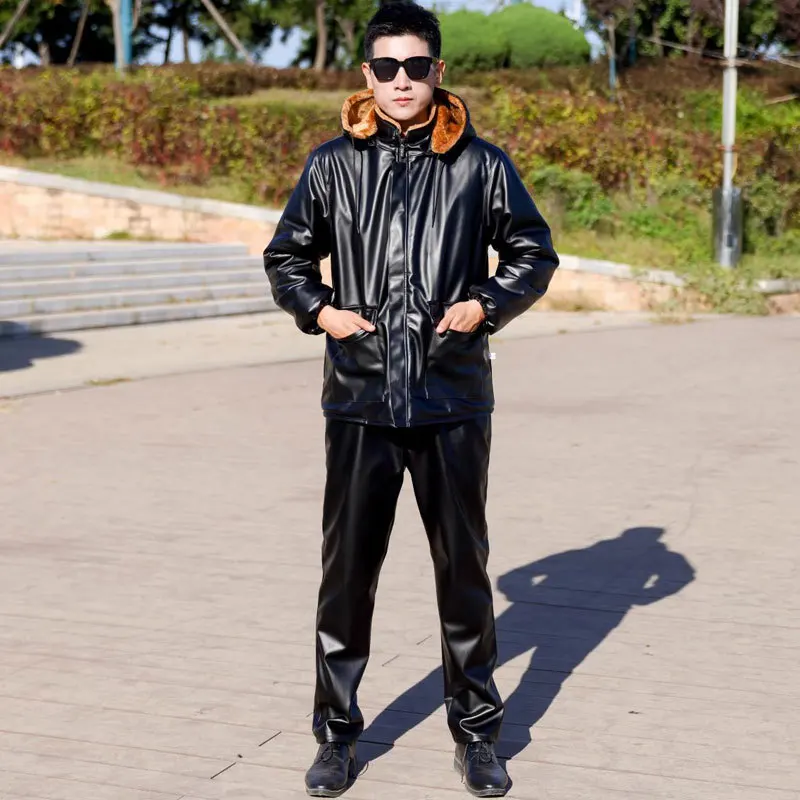 Motorcycle Gear Jacket And Pants - Gute Herren Lederjacke Fleece verdickte Lederjacke